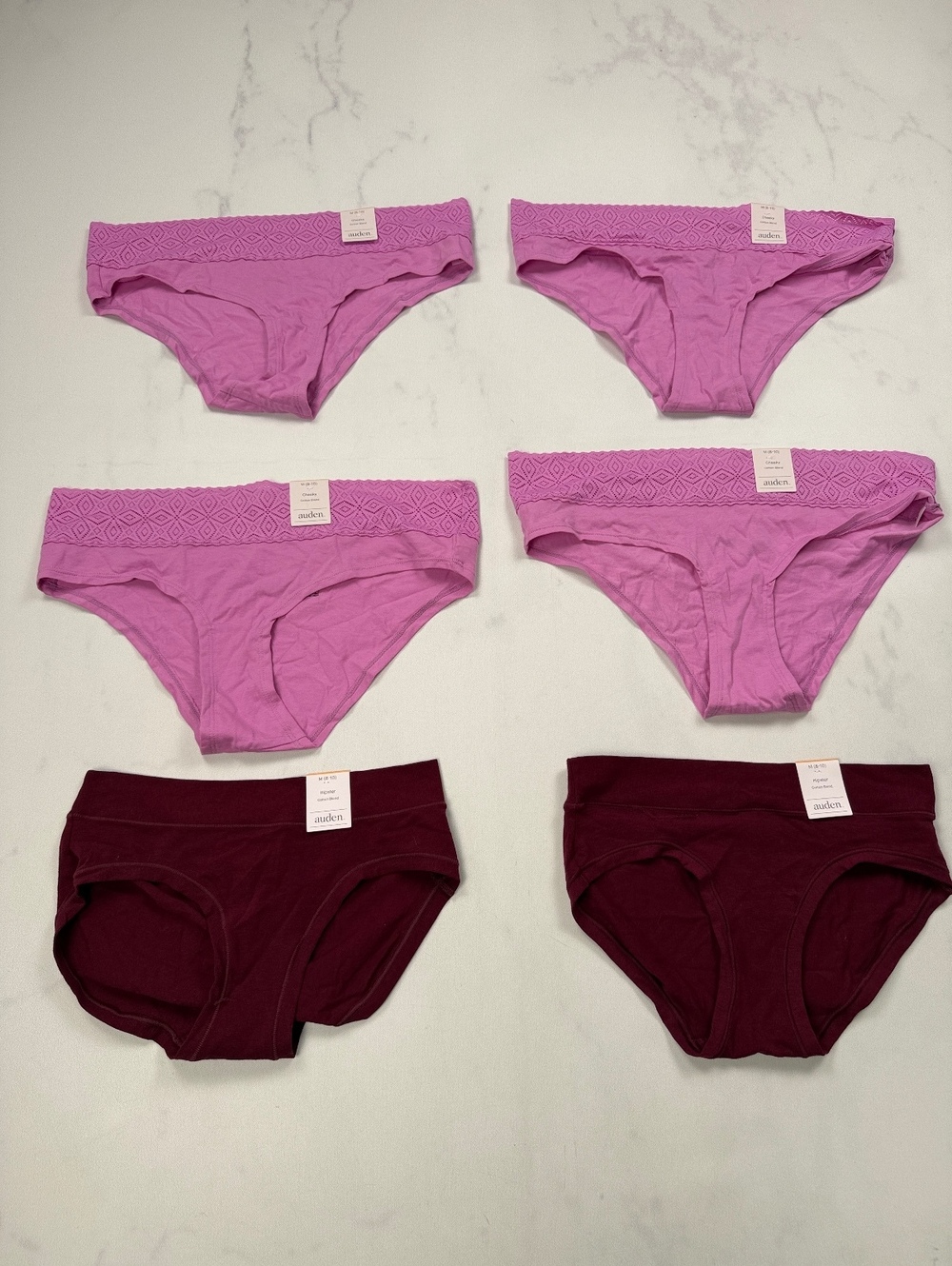 Auden Hipster Cheeky Underwear Set Burgundy Pink Bundle of 6 - Womens M